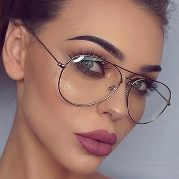 Classic Aviator Glasses for Women Men Metal Frame Clear Lens Eyeglasses - Picture 7 of 9